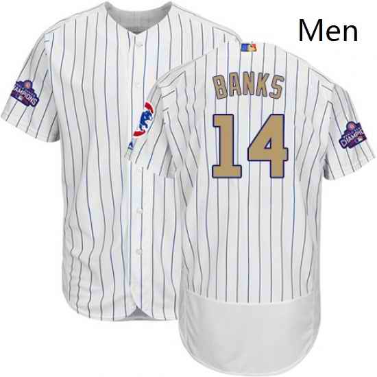Mens Majestic Chicago Cubs 14 Ernie Banks Authentic White 2017 Gold Program Flex Base MLB Jersey